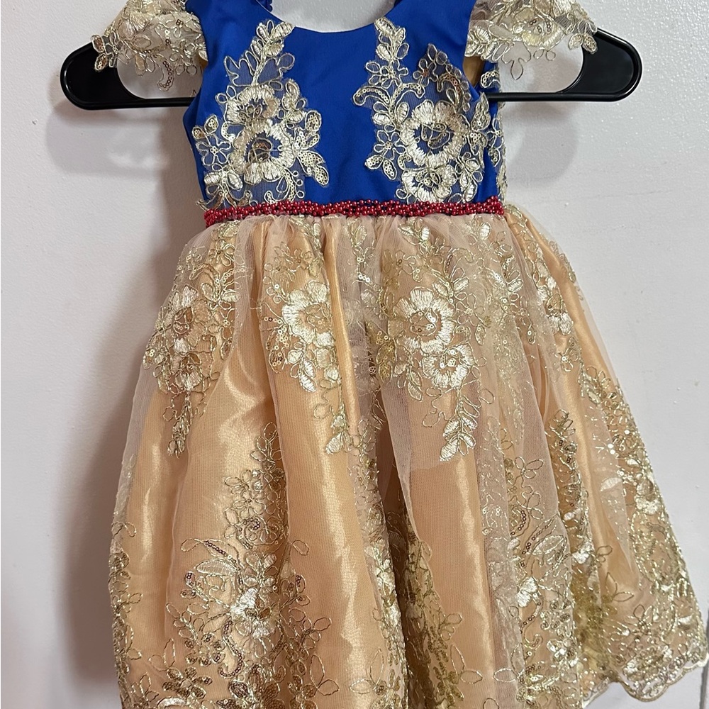 Elegant Blue and Gold Kids Dress